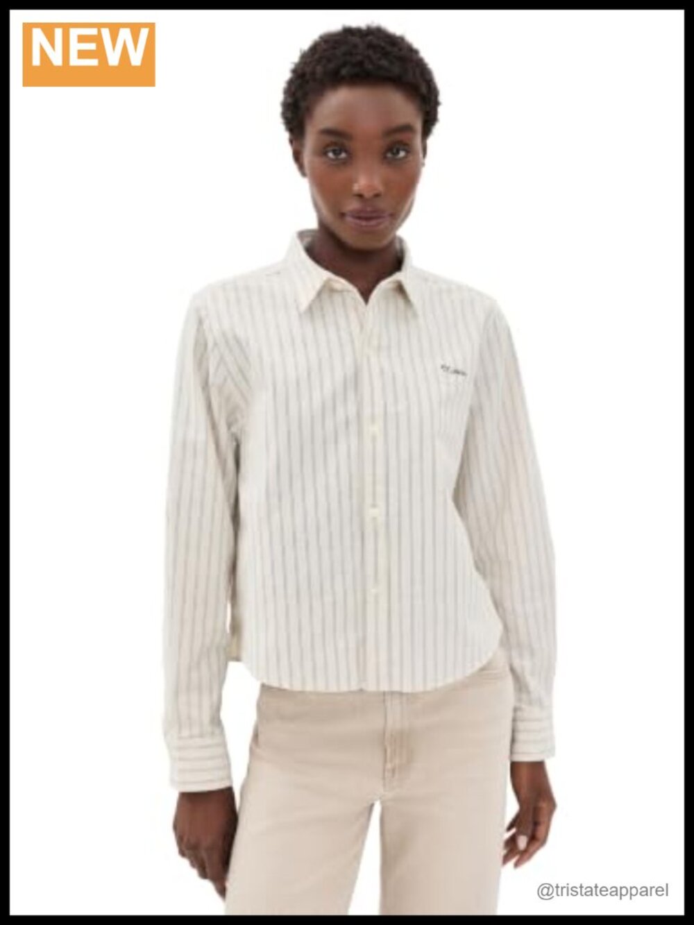 Cropped Button Down Pinstripe Shirt 100% Cotton
